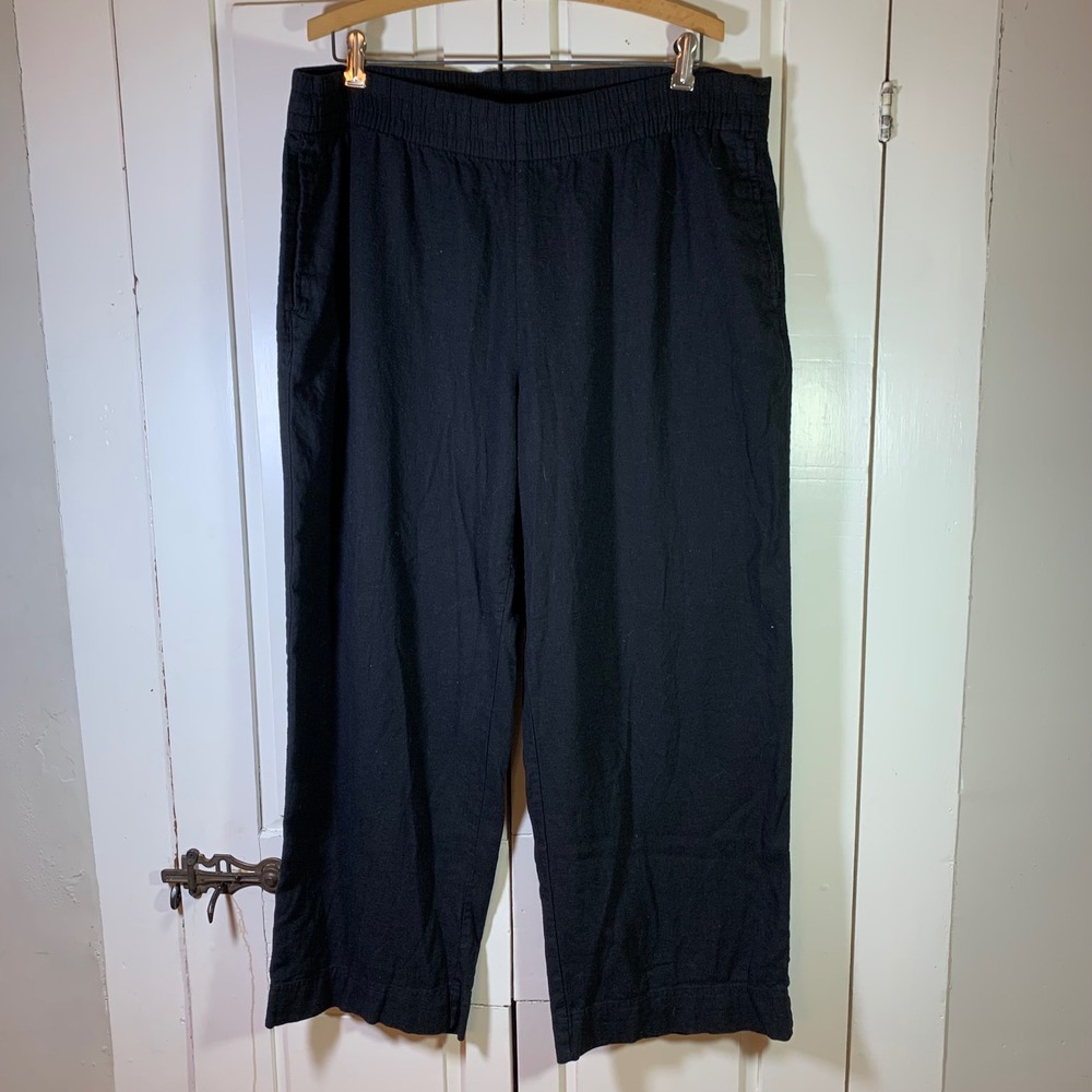 Old Navy Womens XL‎ Black Linen Blend High Rise Wide Leg Comfort Waistband Pants